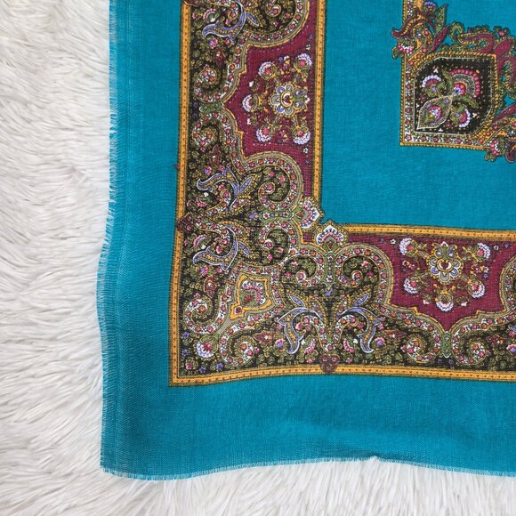 Collections Acrylic Square Scarf Turquoise Gold Mandala Inspired Print Scarf - Picture 2 of 7